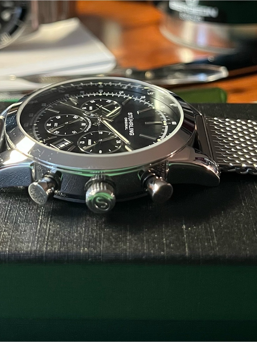 Stührling Original Black Chronograph Stainless Steel Watch - Picture 3 of 7